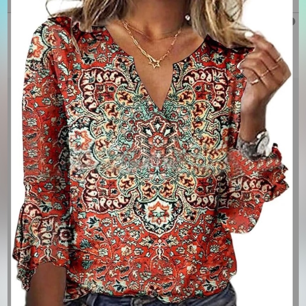 WOMEN’S BOHO 3/4 SLEEVE BLOUSE